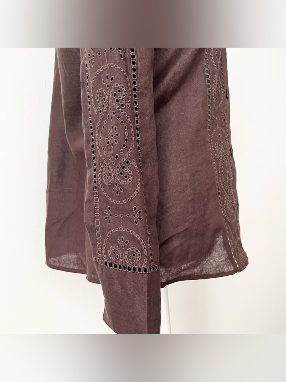 J.Crew Women's Garcon Linen Blouse Shirt Size 0 Brown Eyelet Island Preppy Beach - Picture 4 of 6